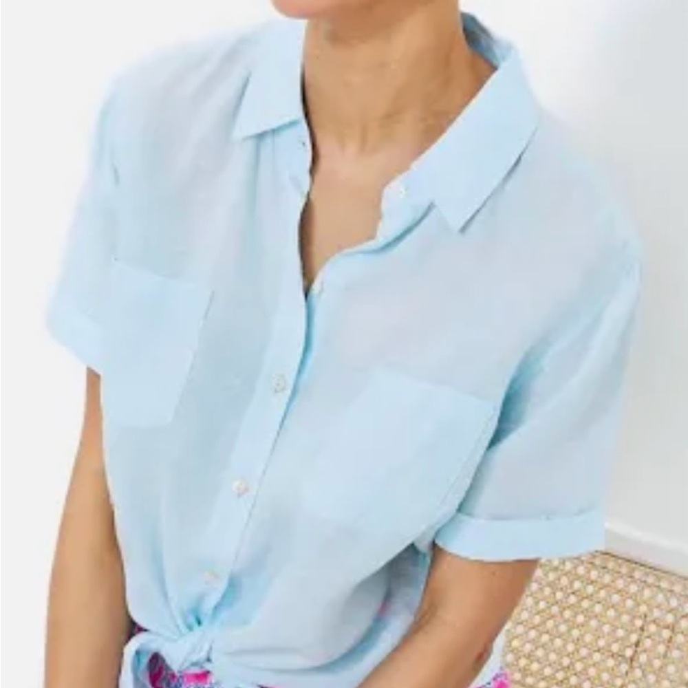 NWT!  Lilly Pulitzer Linnie Button Down Linen Short Sleeve Shirt Size XL